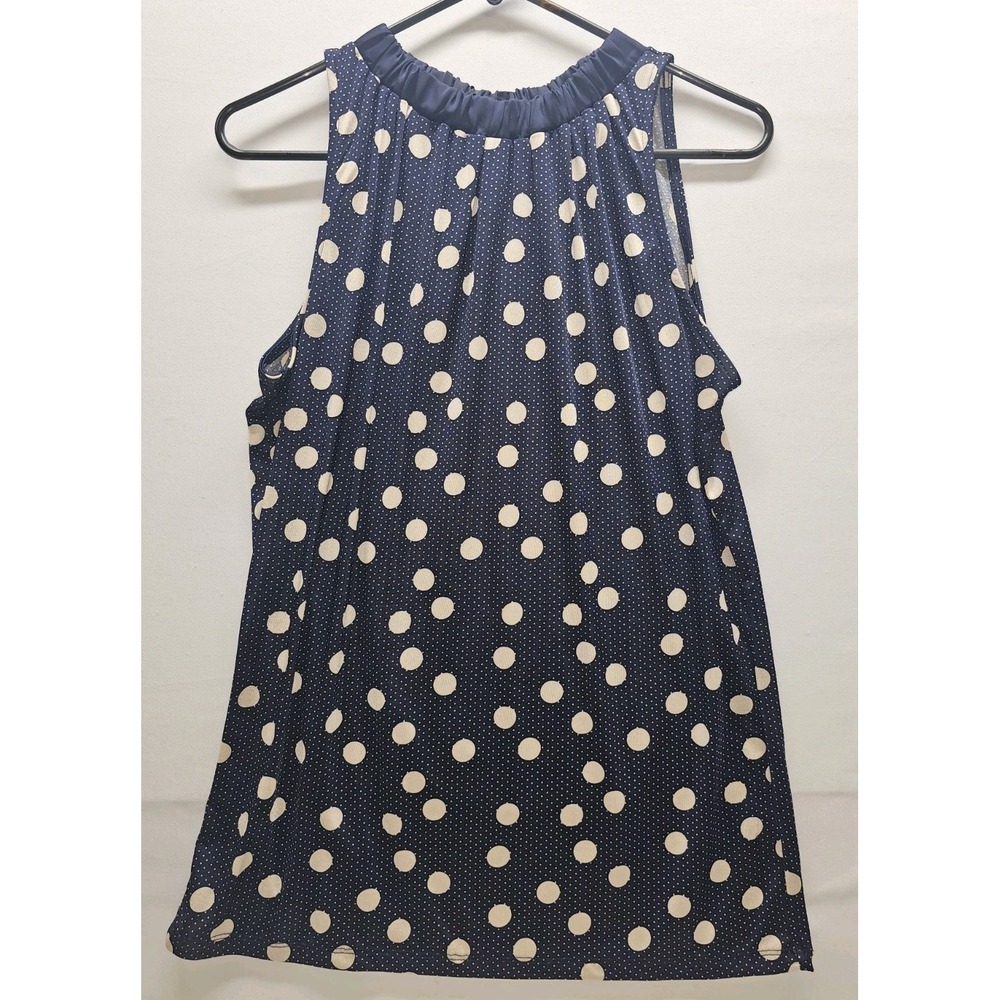 The Limited Size M Navy Cream Polka Dot Halter High Neck Top Spring Basic Boho